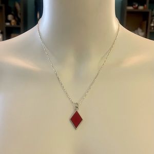 Coach Red Enamel Diamond Pendant .925 Sterling Silver Necklace